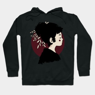 Minimalistic Geisha Design ‚Under the Red Moon‘ | handmade illustration | By Atelier Serakara Hoodie